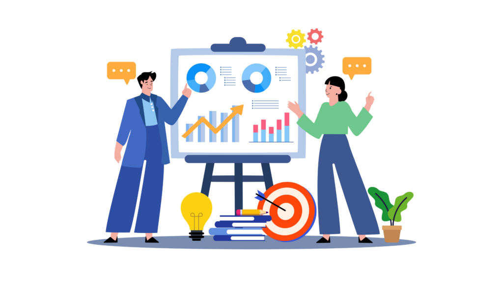 Aptic Consulting - Business discussion with data charts on a presentation board